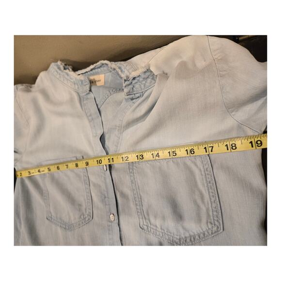 Cloth and Stone Blue Chambray Short Shirt Dress Button Collar Long Sleeve Small - Picture 10 of 11
